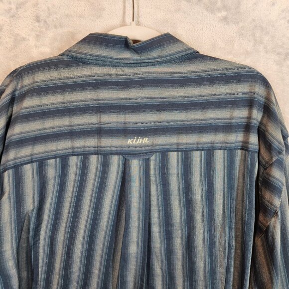 Kuhl Mens L Blue Striped Long Sleeve Button Shirt career date party casual logo - Picture 8 of 11